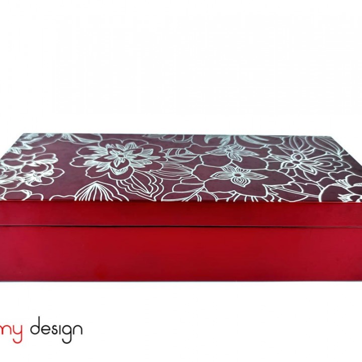 Red rectangular box with hinged lid and pattern 13*30*H8 cm